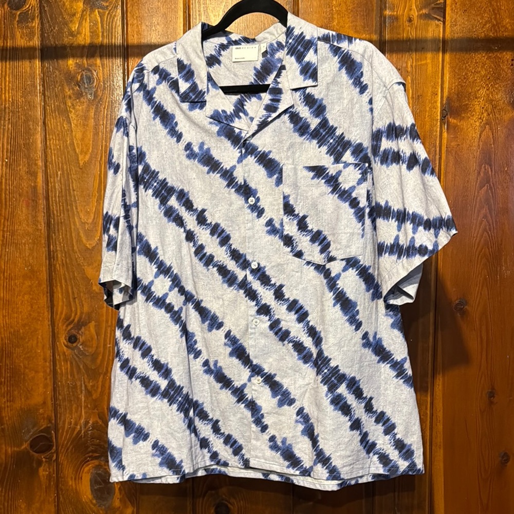 ASOS Blue and White Casual Button Down Shirt with Diagonal Stripes